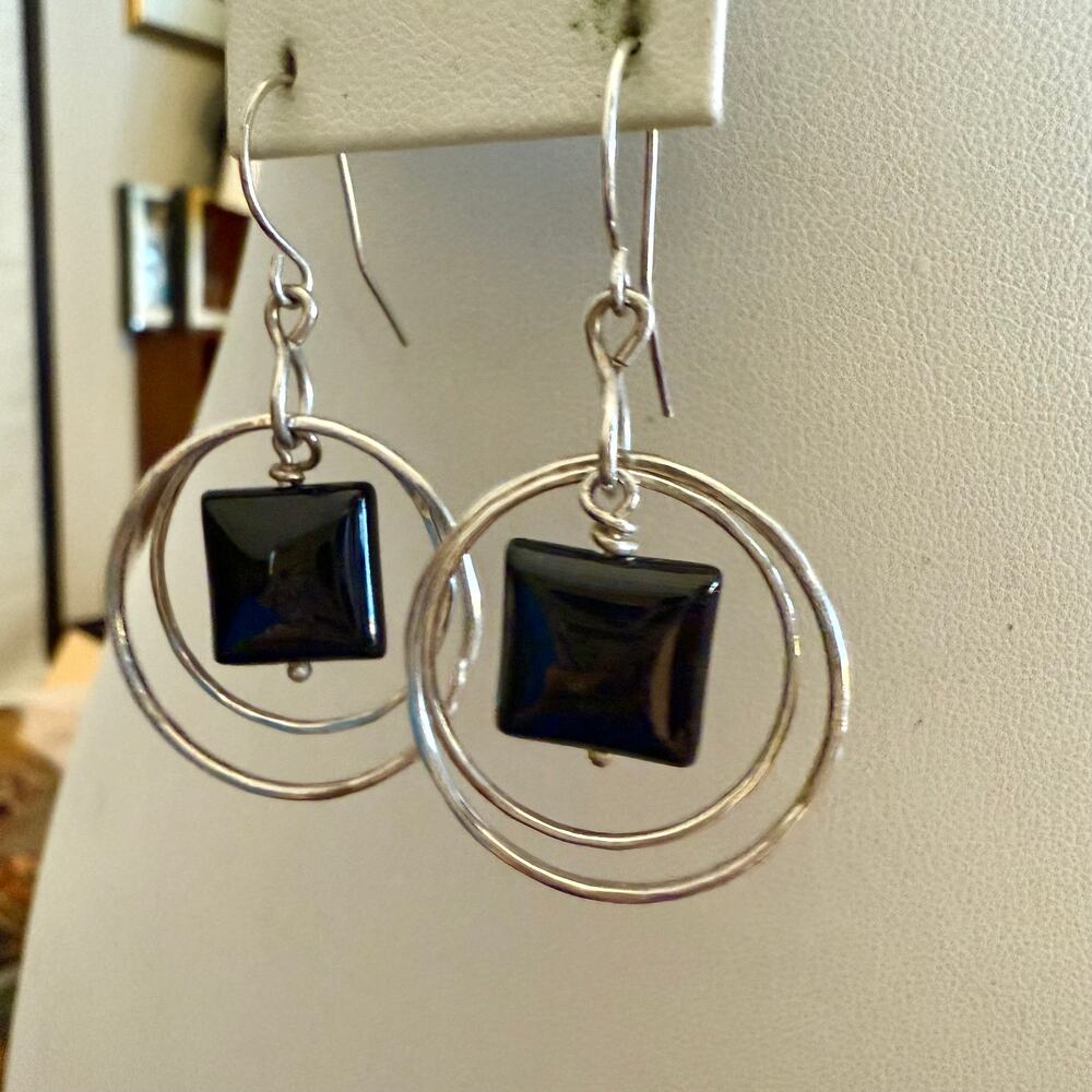 Sterling Silver Onyx Double Hoop Earrings